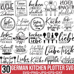 Arquivo de plotter alemão para cozinha SVG, ditados alemães para cozinha SVG, citações alemãs, SVG alemão, culinária SVG, chef SVG, para Cricut, Silhouette