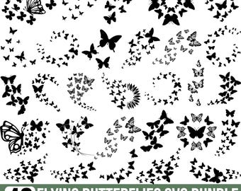 Flying Butterflies Svg Bundle, Butterflies Png, Layered Svg, Butterfly Swarm SvgButterfly Sketch Svg Birthday Decoration, Files For Cricut