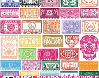 Paquete Papel Picado Svg, Fiesta Mexicana Svg, Banner Papel Picado, Fiesta Bunting, Papel Picado Clipart, Dia De Los Muertos, Corte Para Cricut