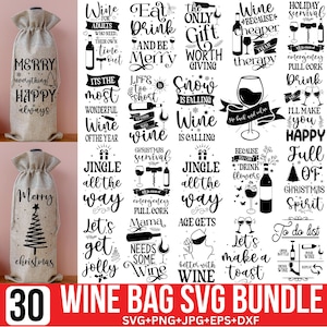 Kerst wijntas bundel, kerst wijn Svg, grappige wijn citaten, wijn cadeauzakje, kerst Svg, wijn Svg, wijntas, voor Cricut, silhouet