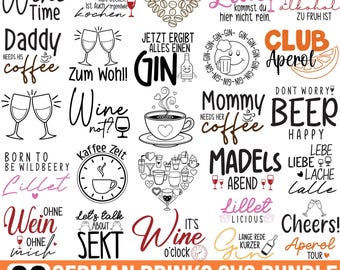 Paquete de SVG de bebidas alemanas, SVG de Aperol alemán, SVG de alcohol, SVG de cerveza, SVG de refranes alemanes, SVG de Plotterdatei, SVG de café, para Cricut, Silhouette