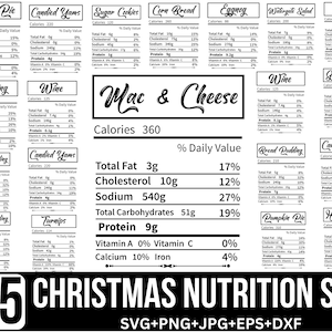 Bundle de faits nutritionnels pour Thanksgiving, Svg faits pour Thanksgiving, Thanksgiving Day Svg, valeur nutritive aliments faits svg, fichier pour Cricut, Silhouette