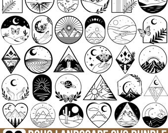 Boho Mountain Landscape SVG Bundle: Geometric Cut Files (Digital Download)