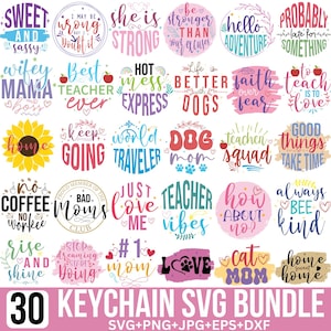 Paquete de llaveros Svg, citas de llaveros Svg, llavero Svg, patrón de llavero Svg, pinceladas, llavero de moda Svg, Cricut, silueta