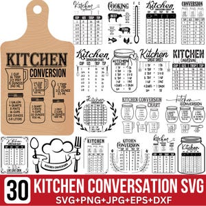 Kitchen Conversion Chart SVG Bundle, Kitchen Sign Svg, Decorative Kitchen Conversion,  Cooking Sign Svg, Cooking Svg, for Cricut, Silhouette
