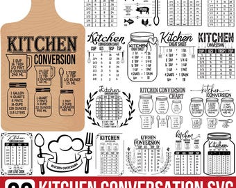 Kitchen Conversion Chart SVG Bundle, Kitchen Sign Svg, Decorative Kitchen Conversion,  Cooking Sign Svg, Cooking Svg, for Cricut, Silhouette