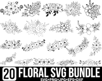 Floral Svg Bundle, Floral Png, Floral Wreath Svg, Floral Split Monogram Floral border Svg, Flower bouquet Svg, Files for Cricut, Silhouette