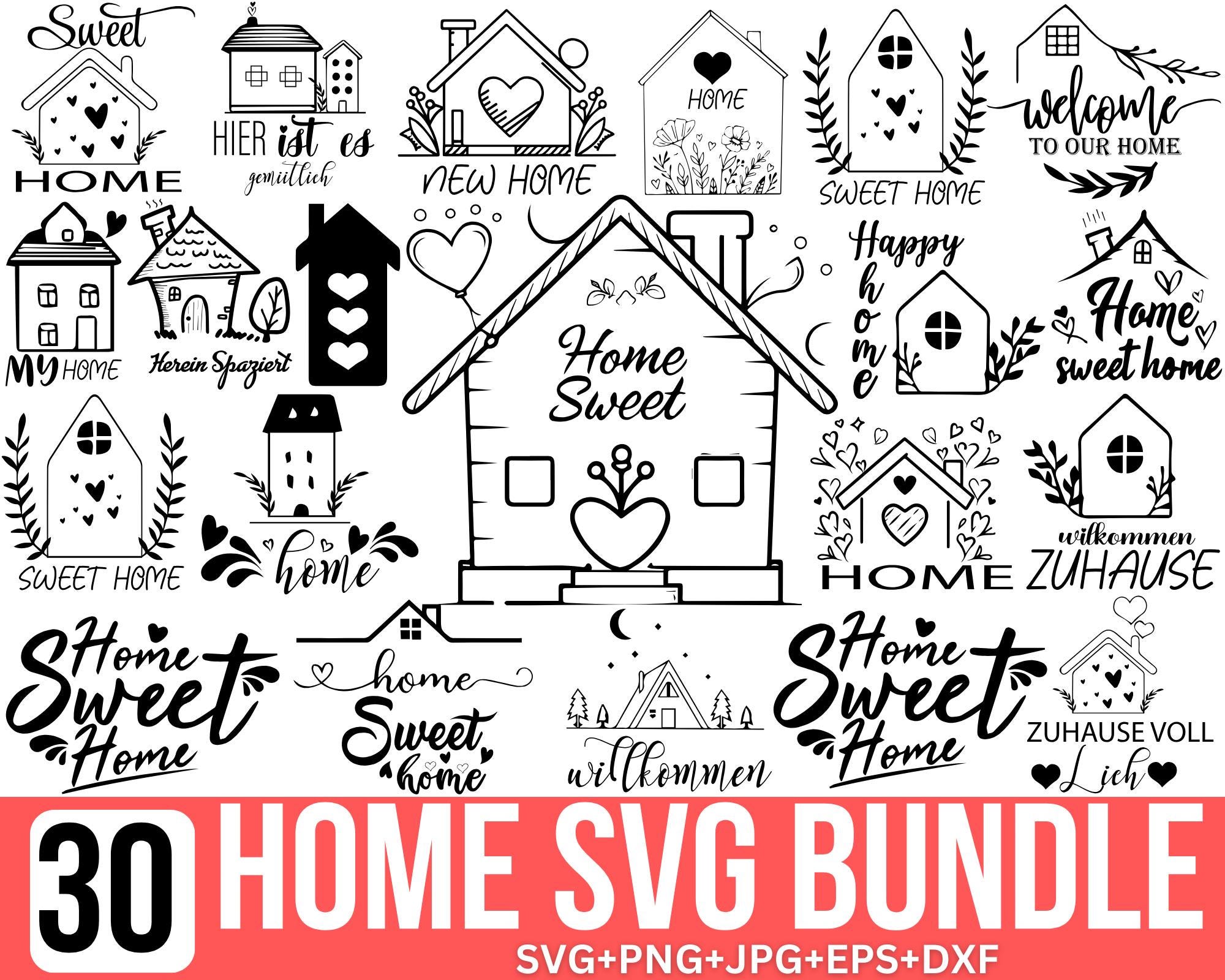 German Home Svg Bundle, House Heart Love Botanical Svg, Home lettering Saying Svg, German Svg,  Digital Download, For Cricut, Silhouette