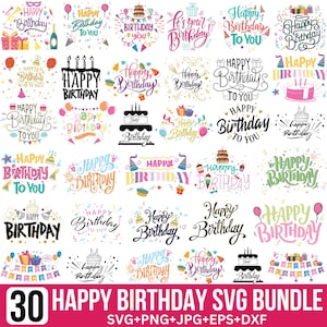 Lot Svg joyeux anniversaire, Svg de décoration de gâteau joyeux anniversaire, Citation d'anniversaire, Lettrage d'anniversaire, Joyeux anniversaire, Chemise d'anniversaire, Pour Cricut