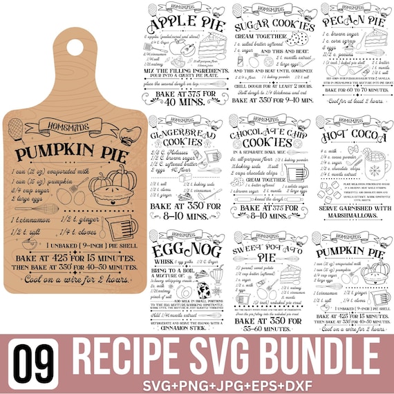 Recipe SVG PNG Bundle: Kitchen SVG, Gingerbread Cookie Svg, Hot Cocoa Svg, Farmhouse Kitchen, Cookie Recipe Svg, For Cricut, (Digital Files)