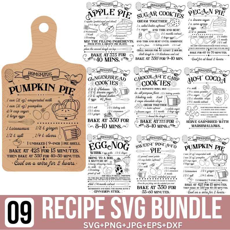 Recipe SVG PNG Bundle: Kitchen SVG, Gingerbread Cookie Svg, Hot Cocoa ...