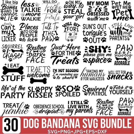 Dog Bandana SVG Bundle: Funny Dog Quotes, Pet Lover Designs, Funny Dog Svg, Dog Lover Svg, Dog Mom Svg, Retro Cute Dog Svg, Cut for Cricut