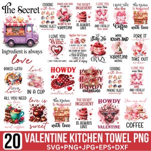 Valentine Kitchen Towel PNG Bundle, Funny Wine Dish Towel Designs, Kitchen Designs Png, Valentine&#39;s Day Tea Towel, Love Towel Sublimation