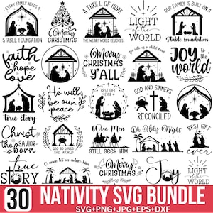 Paquete Svg de Natividad, Natividad Png, Svg de Navidad, Escena de la Natividad Svg, Escena del pesebre Png, Alegría de la Natividad svg, Noche santa svg, Cricut, Silueta