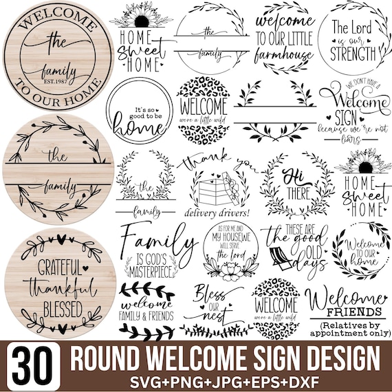 Round Sign Svg Bundle, Door Hanger Svg, Welcome Sign Svg, Welcome to our Home Svg, Porch Sign Svg, Family Svg, Monogram Svg, Cut For Cricut