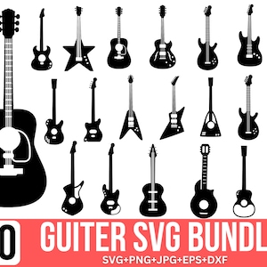 Gitaar Svg-bundel, muziek Svg, gitaarnoot Svg, akoestische gitaar Svg, elektrische gitaar Svg, muziekliefhebbers Svg, gesneden bestand voor Cricut, silhouet,