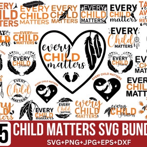 Jedes Kind zählt SVG-Bundle, Kinder und Federn Zitate zwart, Kinder Schule svg, indigenes Bewusstsein svg, Orange Day 2024, für Cricut