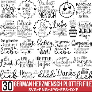 Paquete svg alemán Herzensmensch, mejores amigos svg, danke svg, svg alemán, Plotterdatei svg, Lieblingsmensch svg, corazón svg, archivos para Cricut