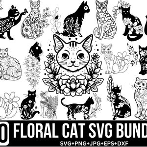 Mandala Katze Bundle, Katze mit Blume, Mandala Katze svg, Mandala Katze, Blumen svg, Katzenkopf Clipart, Cut-Datei für Cricut