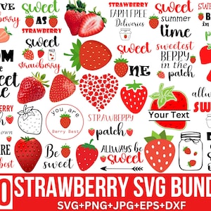 Pacchetto Svg Fragola, Png Fragola, Svg Bacche, Svg Frutta, Torta Di Fragole, Frutto Fragola, Clipart Fragola, Download Immediati