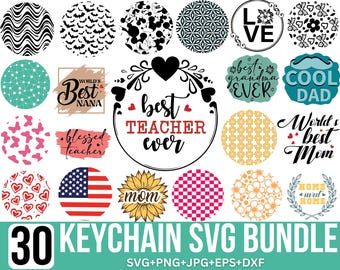 Round Keychain SVG Bundle: Teacher, Mom, Dad Design, Key Ring Svg, Keychain Pattern Svg, Paint Brush Strokes Svg, Sports keychain For Cricut