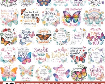 Zestaw Motyli PNG, Kwiatowy Motyl PNG, Pozytywne Cytaty, Afirmacje PNG, Inspirujące Cytaty, Zwierzęta PNG, Clipart Motyla do Cricut