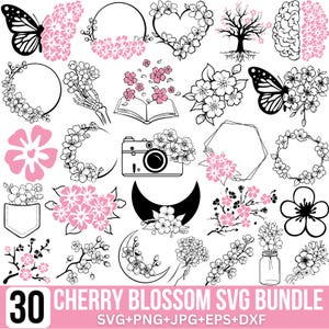 Kirschblüten-Svg-Bundle, Kirschbaum-Svg, rosa Blumen-Svg, Sakura-Svg, Blumen-Svg, Blumen-Svg, Für Cricut, Silhouette