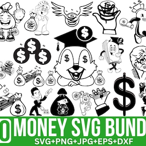 Pacchetto Money Svg, portafoglio Svg, contanti Svg, denaro Png, sacco di soldi Svg, banconota da 100 dollari Png, imprenditore Svg, file di taglio per Cricut, Silhouette