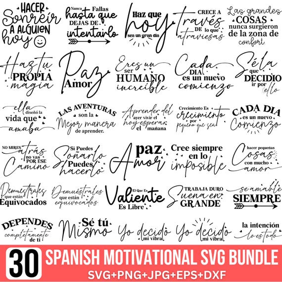 Spanish Motivational Svg Bundle, Spanish Quotes Svg, Positive Quotes, Inspirational Svg, Spanish Svg, Spanish Svg, For Cricut, Silhouette
