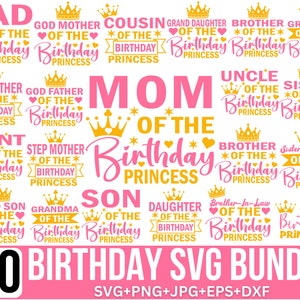 Happy Birthday Svg Bundle, Birthday Png, Birthday Cake Svg, Family Birthday Svg, Birthday Gift Svg, It&#39;s My Birthday, Birthday Princess Svg