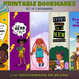 Black/Brown Girl Bookmarks I Printable Set of 5 Bookmarks
