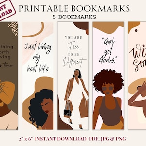 Printable Black Women Bookmark Set. Gift for Her. Set of 5 Bookmarks