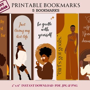 Printable Black Women Bookmark Set. Gift for Her. Set of 5 Bookmarks