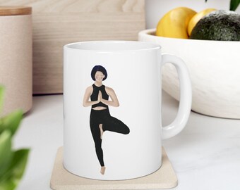 Personalized Yoga Mug, Custom Ceramic Yoga Gift, Illustrated Yoga Pose Mug, Yoga Teacher Gift, Mindfulness Mug, Yoga Lover's Coffee Cup