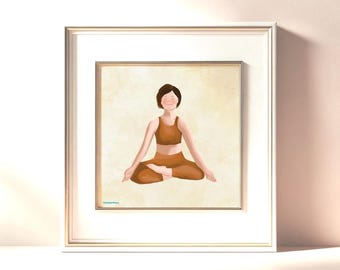 Yoga Art Print, Illustrated Yoga Poster, Yoga Wall Art, Gift for Yogi, Yoga Studio Decor, Siddhasana, Mindfulness, Relaxation, Meditation