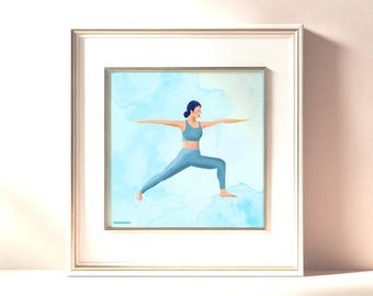 Yogakunstdruk, geïllustreerde yogaposter, yogamuurkunst, cadeau voor yogi, yogadecor, yogastudio, cadeau yogaliefhebber, illustratie yogahouding