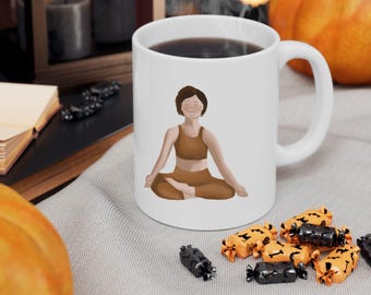 Yoga Mug, Illustrated Yoga Mug, Custom Yoga Lover Gift, Yoga Mug With Name, Gift for Yoga Teacher, Siddhasana Mug, Mindfulness, Relaxation
