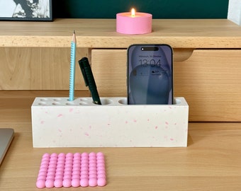 GIFT SET OFFICE Terrazzo desk organizer with mobile phone holder pink