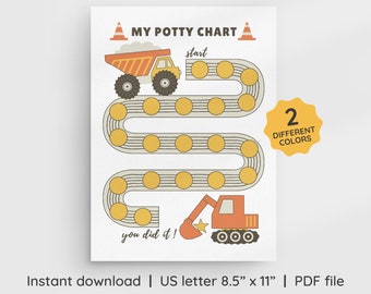 Construction Potty Chart, Printable Potty Training Reward Chart for Kids, Potty Training for Boys, Toddler Chart, Instant Download PDF