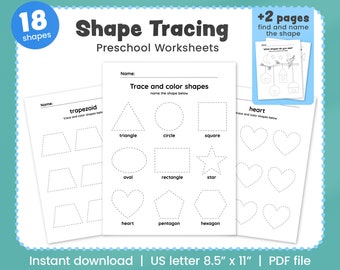 Feuilles de travail pour le traçage de formes pour les enfants d'âge préscolaire : 18 formes (PDF)