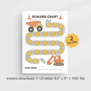 Construction Reward Chart Printable, Cars Kids Behavior Chart, Instant Download Sticker Chart, Boys Behavior Chart, Printable Reward Chart