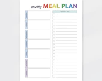Meal Planner Printable, Weekly Menu Planner with Grocery List, Shopping List Printable, Food planner, Fillable, US Letter, A4 Size, PDF