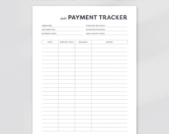 Debt Payment Tracker Printable, Debt Payoff Tracker, Debt Payoff Log, Debt Repayment Plan, Finance Tracker, PDF, A4, US Letter Size