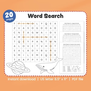 Word Search for Kids; Kids Word Search; Word Search Bundle; Elementary Worksheets; Word Search Puzzle; Printable Word Search; PDF; US Letter