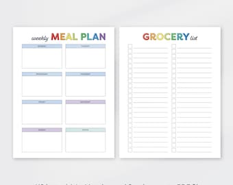 Simple Meal Planner Printable, Weekly Menu Planner, Grocery List Printable, Shopping List, Food planner, Fillable, US Letter, A4 Size, PDF