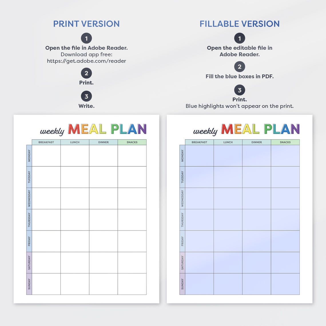 Meal Planner Printable, Weekly Menu Planner, Grocery List Printable ...