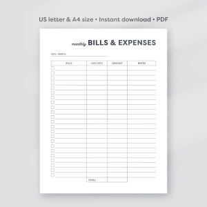 Bill Payment Tracker, Bill Tracker Printable, Bill Payment Checklist, Bill Organizer, Finance Planner, Finance Tracker, PDF, A4, US Letter
