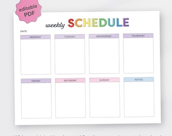 Editable Weekly Planner Printable, Minimal Weekly Schedule, Weekly Organizer, Weekly Agenda, A4/USLette, pdf