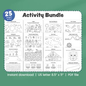 Sommer druckbares Aktivitätspaket für Kinder Aktivitätsseiten Wortsuche Zeichnung Punkt zu Punkt Spiele Spionage Labyrinth Aktivitäten Digitaler Download PDF