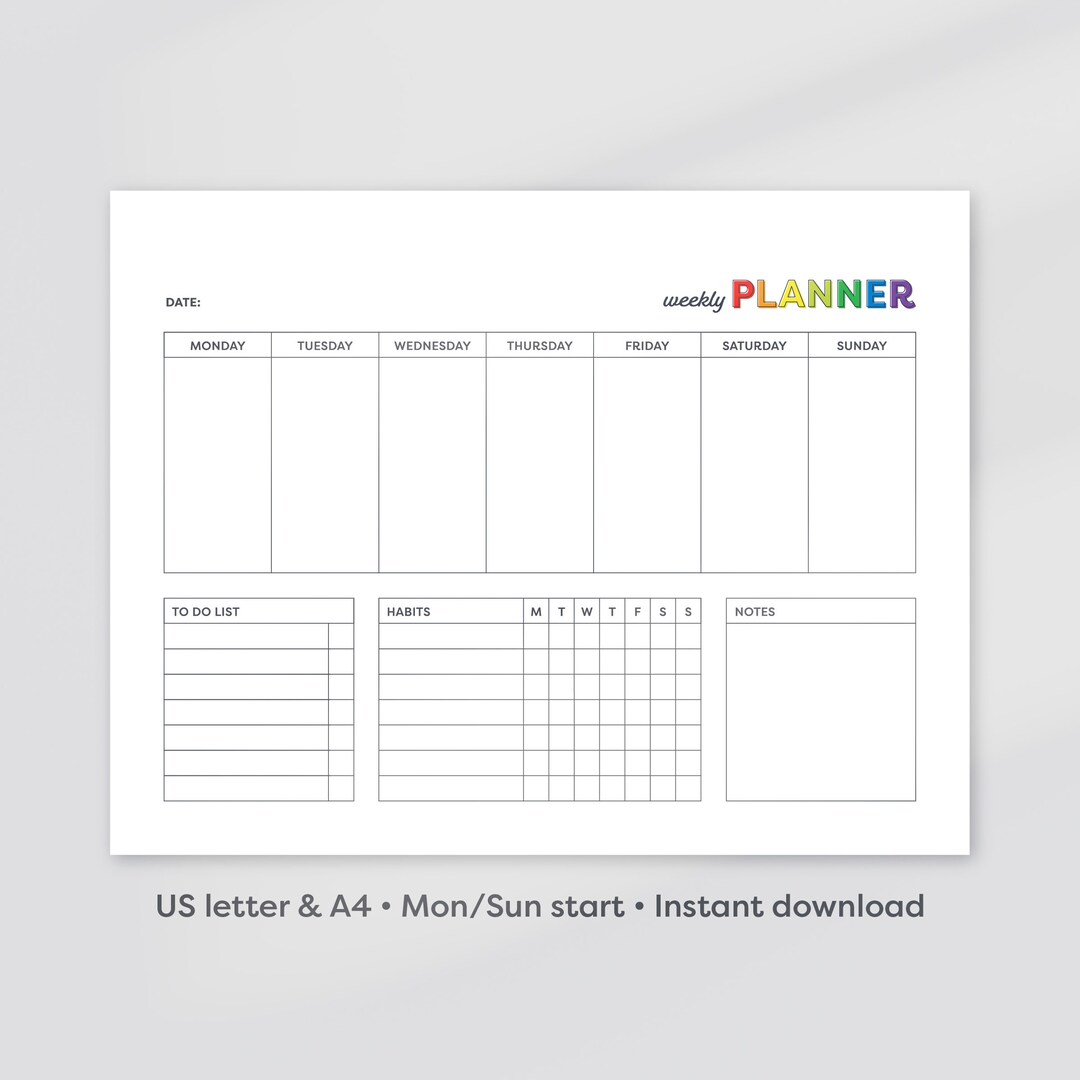Weekly Planner Printable, Weekly Planner PDF, Minimalist Weekly Planner ...